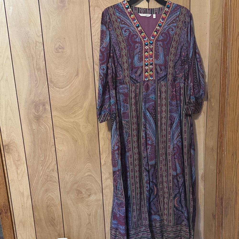 Soft Surroundings Purple Paisley Long Sleeve Dress